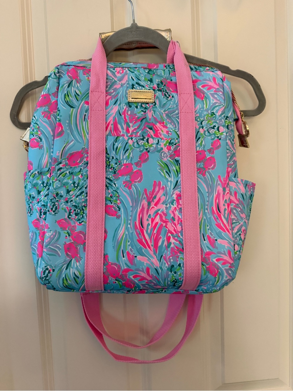 NWT Lilly Pulitzer Aqua & Hot Pink Floral Backpack Cooler